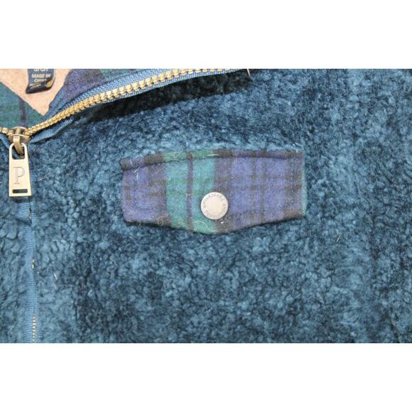 Pendleton Fuzzy Zip Deep Pile Blue Sherpa Fleece Zip Front Jacket Size S - Picture 4 of 7
